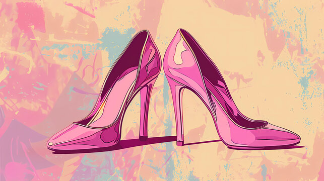 Pop art illustration of a pair of high heeled shoes