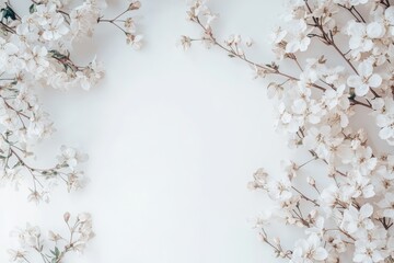 Delicate cherry blossom branches create a serene arrangement on a light background