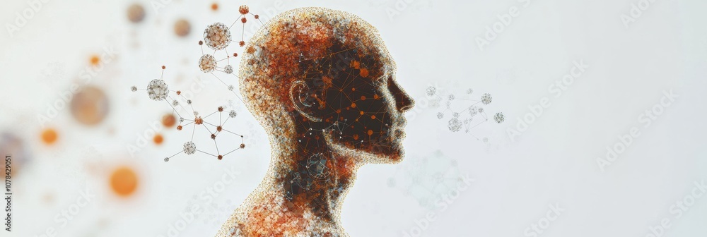 Leinwandbilder a human silhouette surrounded by colorful molecules and diagrams, symbolizing the connection between