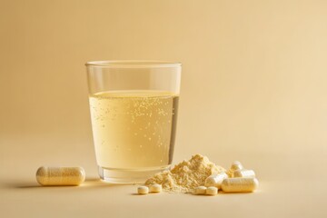 Collagen powder with water Wellness Natural beauty and health aid Blank space