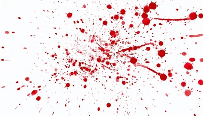Fototapeta premium Dramatic red paint splatters evoke powerful emotions against a pristine white background, suggesting violence, passion, or danger