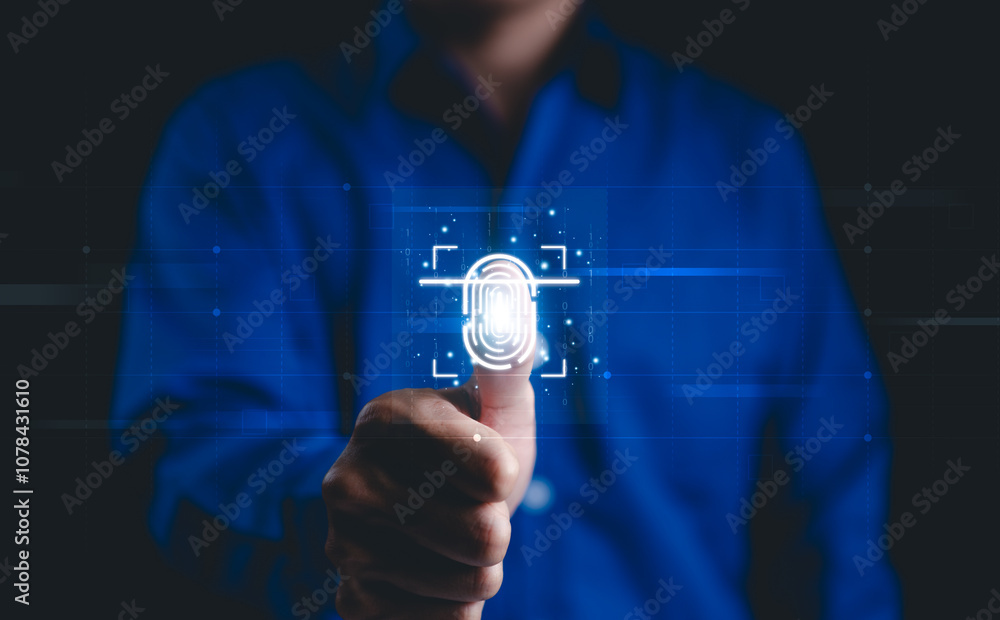Aufkleber biometric authentication and fingerprint security technology. a person uses biometric authentication