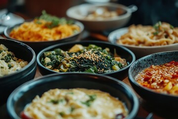 Fototapeta premium Detailed view of genuine Korean banchan side dishes