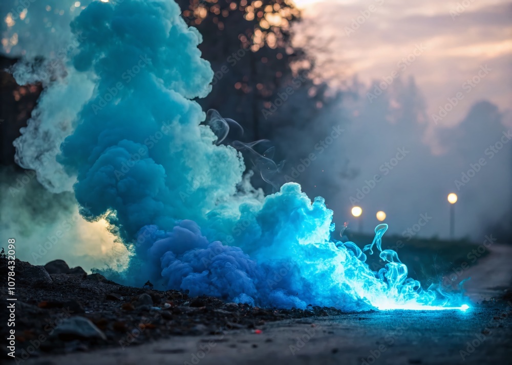 Aufkleber breathtaking neon blue smoke eruption with bokeh effect creating a dynamic border for high-impact vi