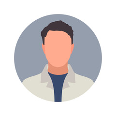 Male portrait, silhouette, avatar or profile of an unknown anonymous person. Man, people. Round background. Vector illustration in flat style, isolated