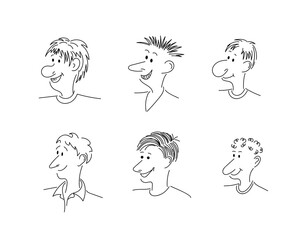 Cartoon Faces: Various comic-style facial expressions. People, portraits, men. Avatars. Vector illustration