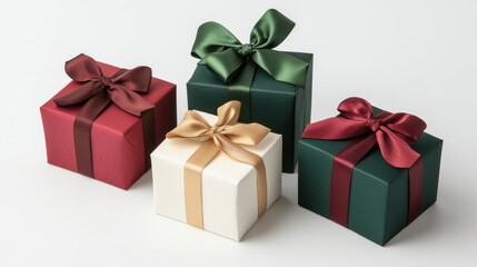 Fototapeta premium Colorful wrapped gifts with ribbons arranged together on a plain background for festive occasions
