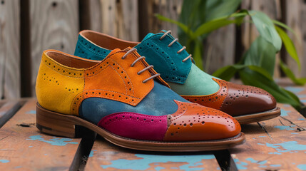 Multi-colored patchwork suede oxford shoes