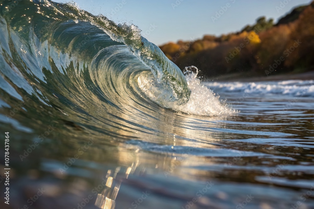 Poster captivating abstract water reflection with wave texture in macro photography, highlighting the dynam