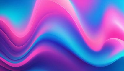 Abstract holographic gradient background with flowing waves in bright pink and blue