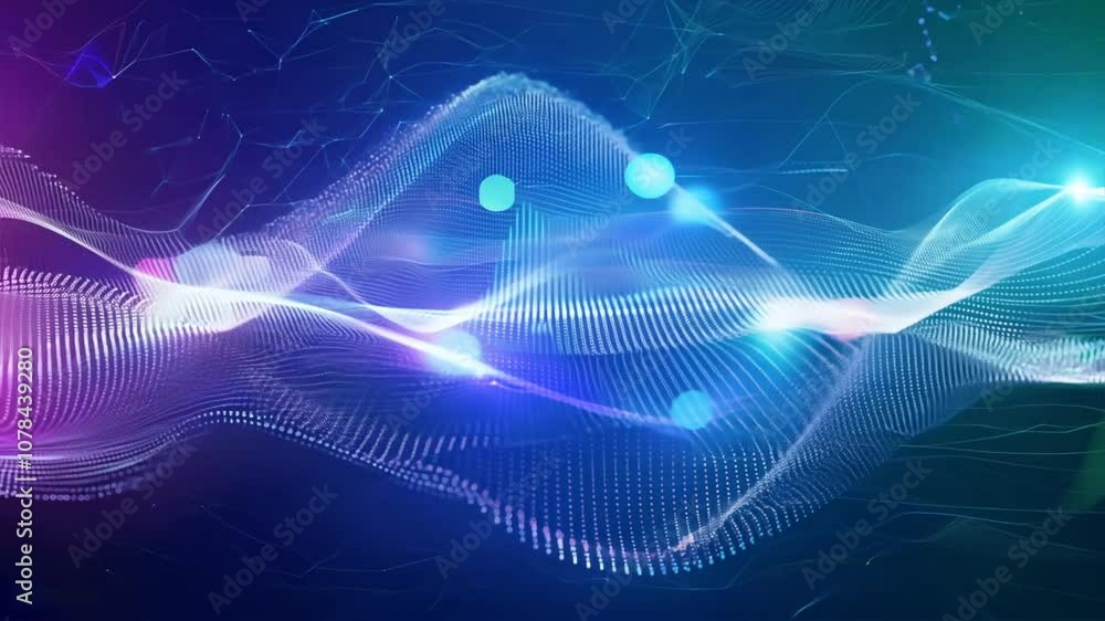 Poster abstract digital wave pattern vibrant colors and light effects representing sound and data visualiza