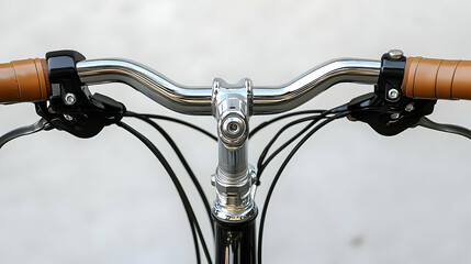 Closeup of a Bicycle Handlebars with Brown Grips