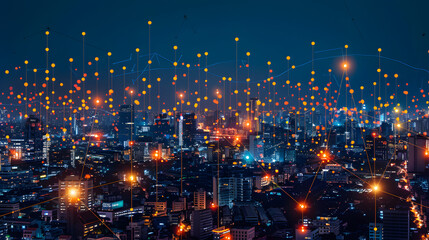 Smart city and abstract dot point connect with line design
