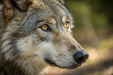 Fototapeta premium Captivating Close-Up Images of a Wolf in Its Natural Habitat Showcasing Intricate Details of Fur and Eyes for Nature Enthusiasts and Wildlife Photography Lovers