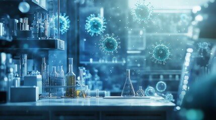 Obraz premium Coronavirus disease covid-19 infection medical illustration showing sars-cov-2 viruses in a laboratory setting 