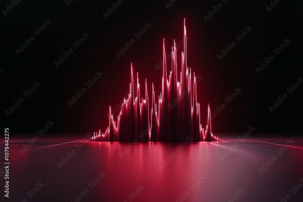 Poster digital visualization of financial data with red peaks and valleys