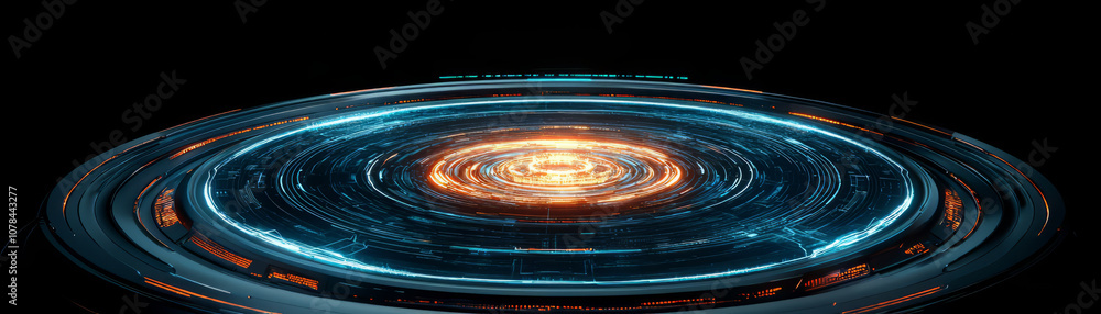 Poster futuristic digital visualization of glowing circular pattern, showcasing sci fi elements and