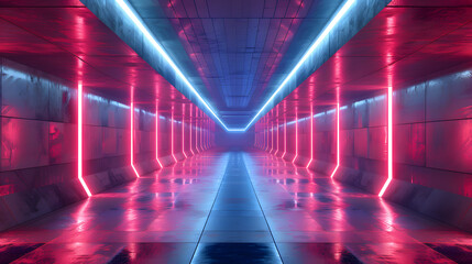 underground tunnel with futuristic lighting and geometric shapes 3d rendering