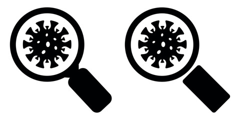 Magnifying glass looking for bacteria and viruses. Bacteria and germs, cell cancer, microbe, virus, fungi.