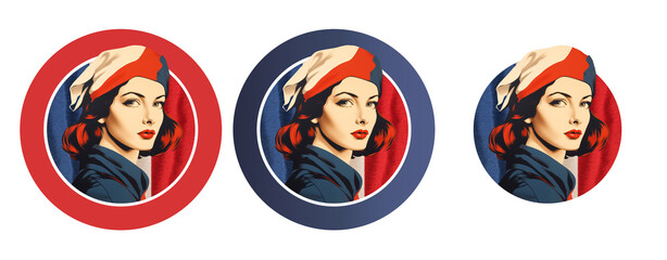 Round badge with French icon of patriotism, Mariann, transparent PNG banner.