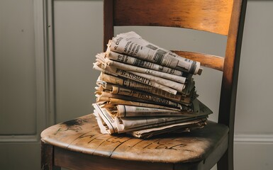 Old chair with newspapers on it