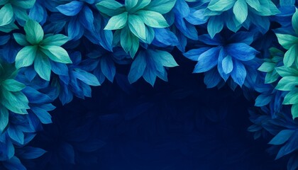 Obraz premium Vibrant Blue, Teal, And Green Neon Autumn Floral Border With Copy Space On Dark Background