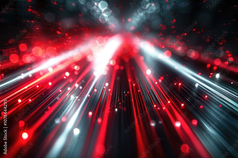 Poster abstract background with red and white rays on dark surface.