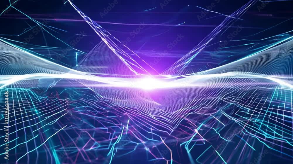 Poster vibrant abstract digital landscape glowing lights and futuristic lines create depth and movement wit