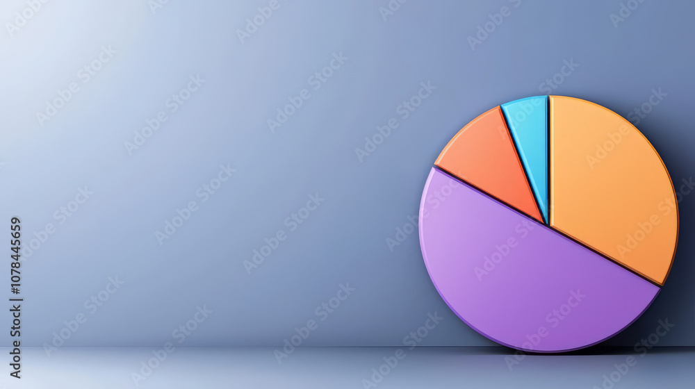 Poster colorful pie chart displaying various segments on blue background
