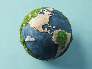 Fototapeta premium Colorful globe design showcasing land and greenery, representing the planet and environmental awareness.