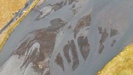 River delta from above in the winter