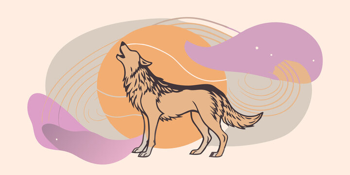 recommend clip art: Wolf Howl A silhouette of a wolf with its head raised howling at a crescent moon. The background features swirling patterns that mimic wind creating a mystical atmosphere.