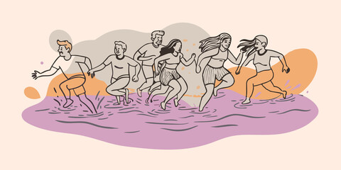 Water Splash A group of therians splashing through a shallow stream as part of their speed challenge emphasizing the playful side of competition and their connection to nature.