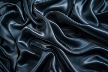 Fototapeta premium Close up shot of dark blue silky fabric creating smooth waves.