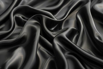 Fototapeta premium Close up of smooth black fabric with soft folds.