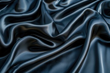 Obraz premium Smooth dark blue satin fabric draped in elegant folds.
