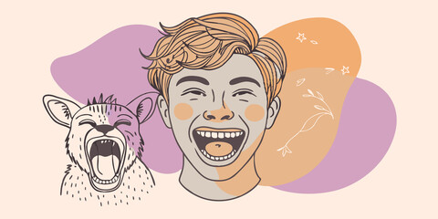 Playful Spirit A joyful facial expression with an open mouth conveying excitement as the youth embodies the spirit of a wild animal.