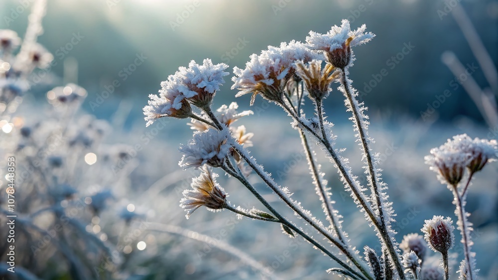 Aufkleber captivating frozen florals in macro detail with winter ice accents creating a stunning bokeh effect 