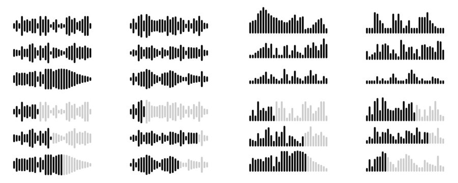 Set of Audio Waveform Bar Graphs