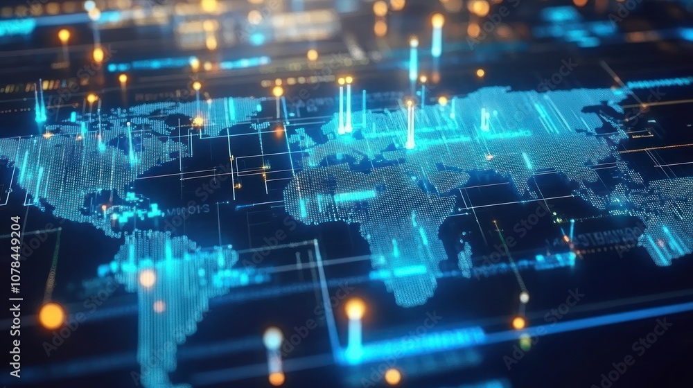 Poster global network, digital world map