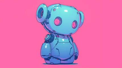 cute kawaii baby robot with simple 2d background