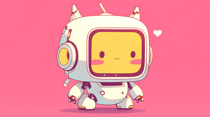 Kawaii white baby robot on a simple background