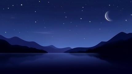 Fototapeta premium Silhouetted Mountains Reflecting in a Still Lake Under a Starry Night Sky