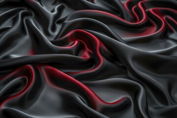 Obraz premium Luxurious black and red satin fabric texture background.