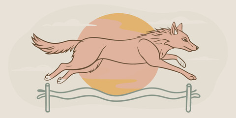 High Jump A stylish illustration of a Therian exeing a high jump with a wolflike grace soaring above an obstacle set against a sunset sky.