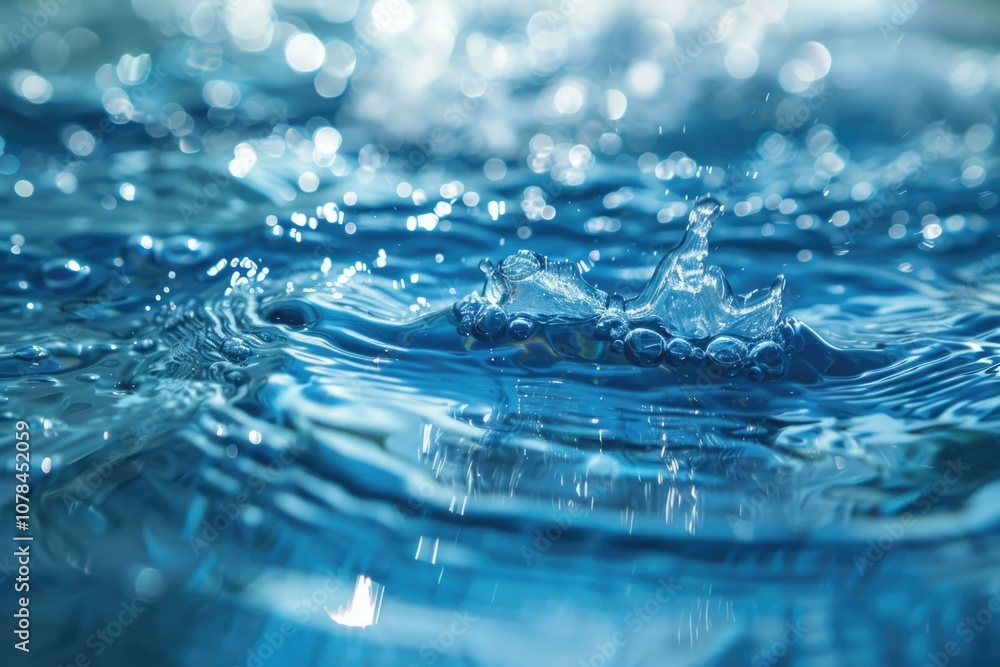 Poster water drop splash creating ripples and bubbles