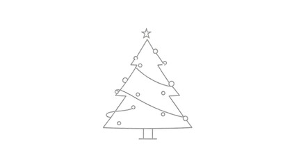 A Christmas tree with a star on top is depicted in a simple line drawing