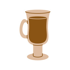 Glass cup with latte or cappuccino. Coffee lover item. Simple flat clipart