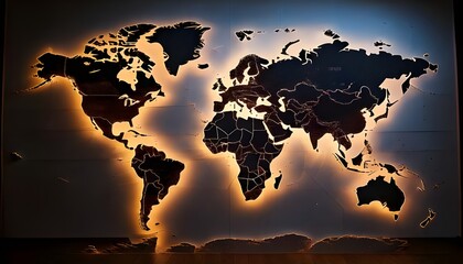 World map with illuminated continents