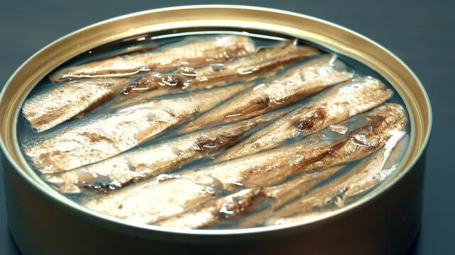 Golden sprats in open can